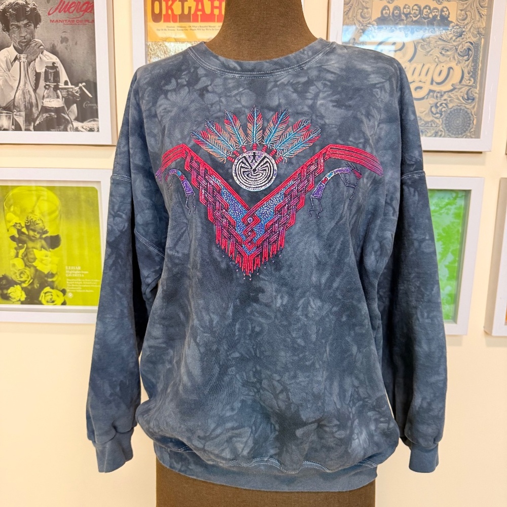 🔵 Vintage 90s Blue Tie-Dye Tribal Southwestern Crewneck Sweatshirt🔵